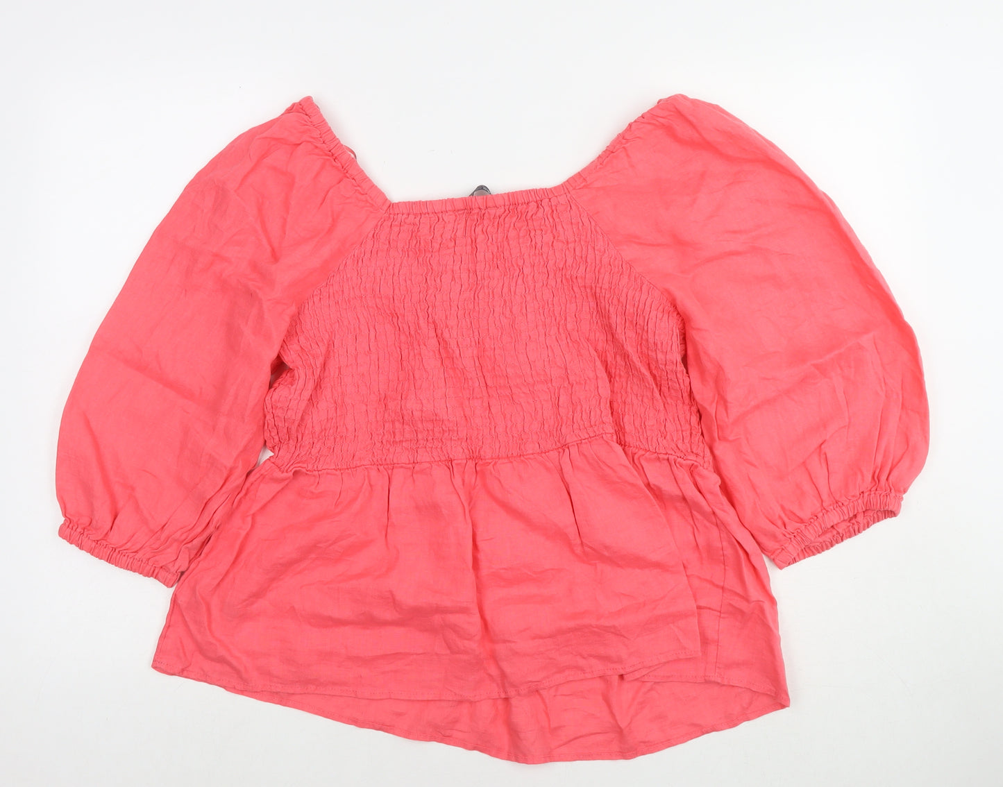 Marks and Spencer Womens Pink Linen Basic Blouse Size 18 Square Neck