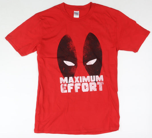 Deadpool Mens Red Cotton T-Shirt Size M Round Neck