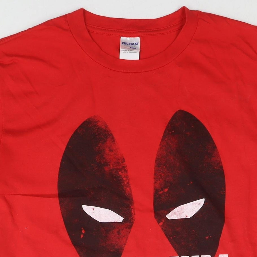 Deadpool Mens Red Cotton T-Shirt Size M Round Neck