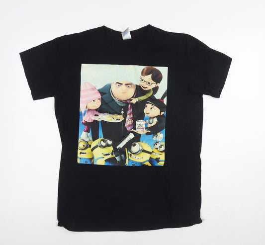 Minions Mens Black Cotton T-Shirt Size M Round Neck - Despicable Me