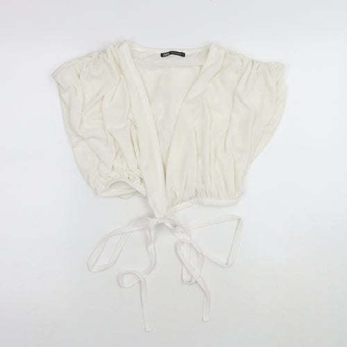 Zara Womens White Polyester Wrap Blouse Size S V-Neck