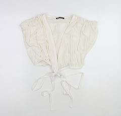 Zara Womens White Polyester Wrap Blouse Size S V-Neck