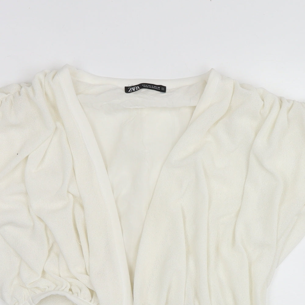 Zara Womens White Polyester Wrap Blouse Size S V-Neck