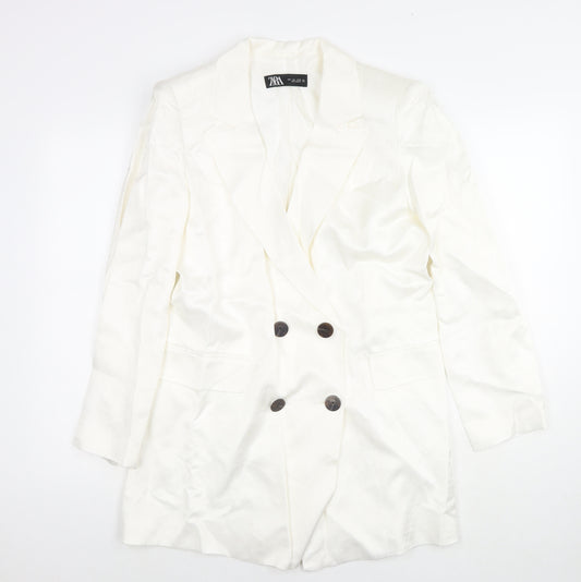 Zara Womens White Jacket Blazer Size L Button