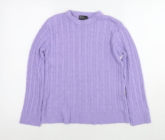 Chick Womens Purple Round Neck Cotton Pullover Jumper Size S