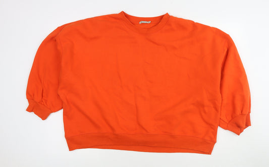 Stradivarius Womens Orange Cotton Pullover Sweatshirt Size M Pullover