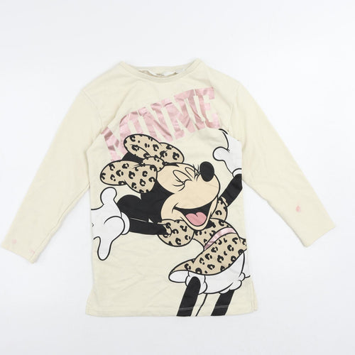 H&M Girls Ivory Cotton Tunic Sweatshirt Size 8-9 Years Pullover - Minnie Mouse