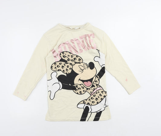 H&M Girls Ivory Cotton Tunic Sweatshirt Size 8-9 Years Pullover - Minnie Mouse