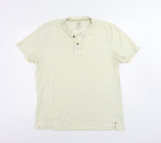 Fat Face Mens Ivory Cotton T-Shirt Size L Henley - Vintage