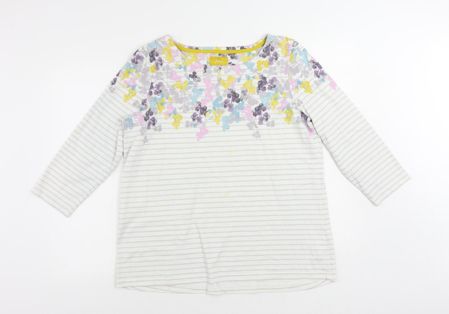 Joules Womens White Striped Cotton Pullover Sweatshirt Size 18 Pullover - Floral