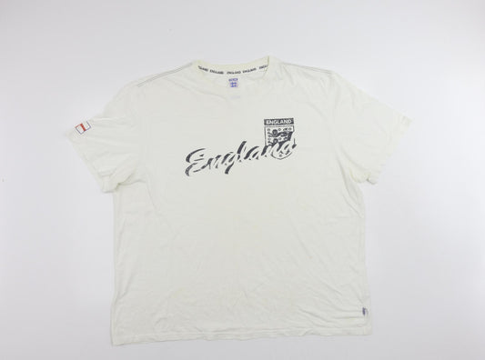 England Mens White Cotton T-Shirt Size 2XL Crew Neck - Logo Vintage