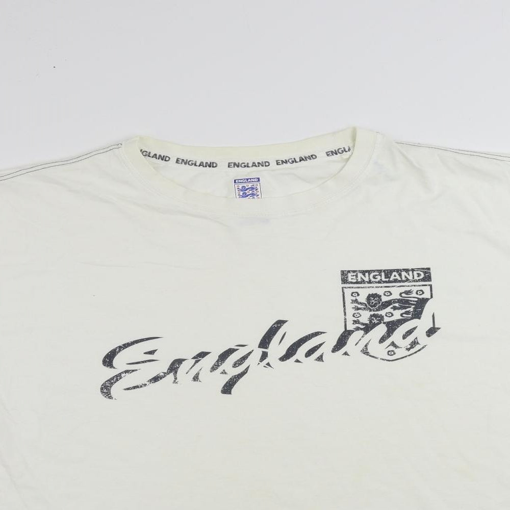 England Mens White Cotton T-Shirt Size 2XL Crew Neck - Logo Vintage