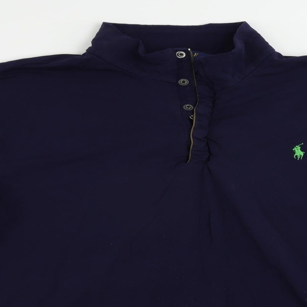 Polo Ralph Lauren Mens Blue Cotton Polo Size 2XL Collared Snap - Logo Vintage