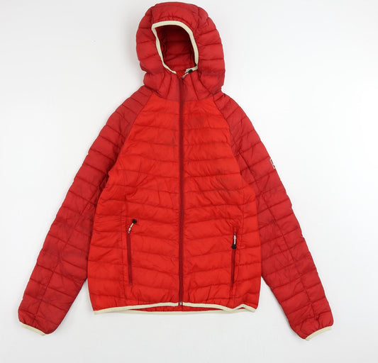 Jack Wolfskin Womens Red Quilted Jacket Size M Zip - Vintage Hooded