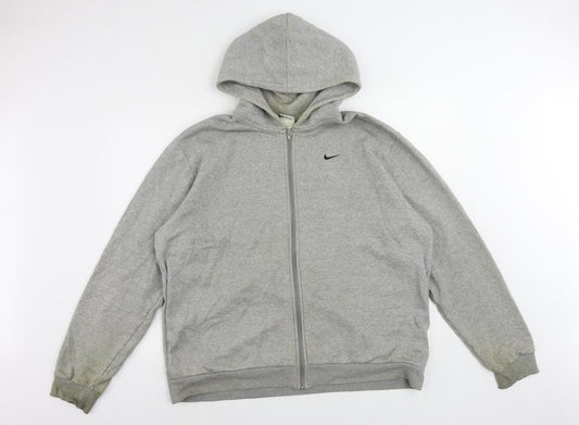 Nike Mens Grey Cotton Full Zip Hoodie Size XL - Logo Vintage