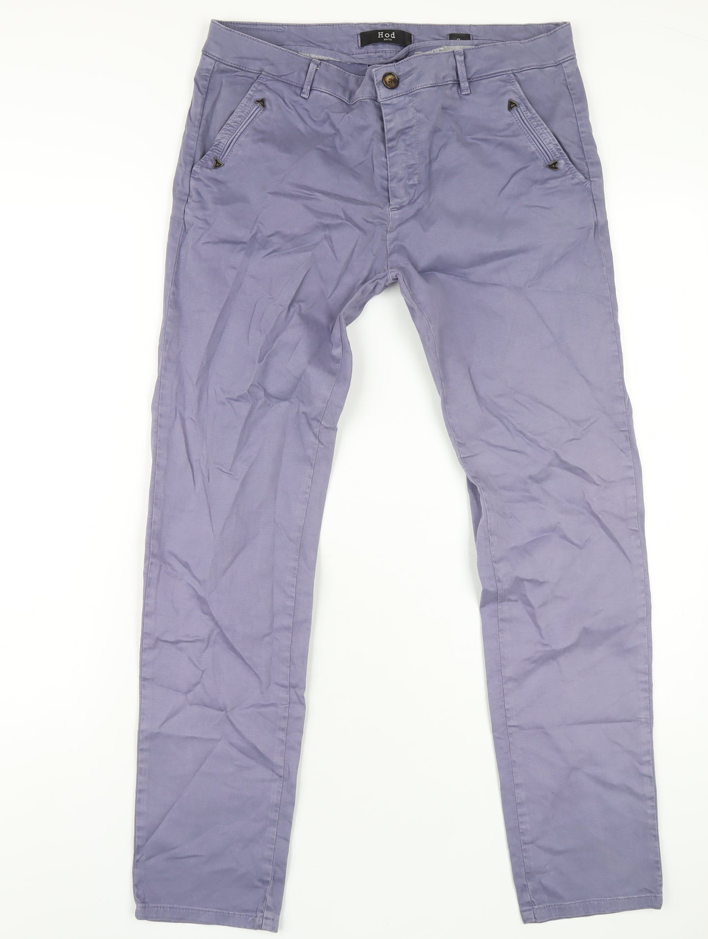 Hod Mens Purple Cotton Chino Trousers Size 30 in L30 in Regular Zip