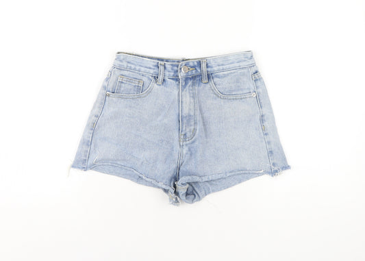 PRETTYLITTLETHING Womens Blue Cotton Cut-Off Shorts Size 8 Regular Zip