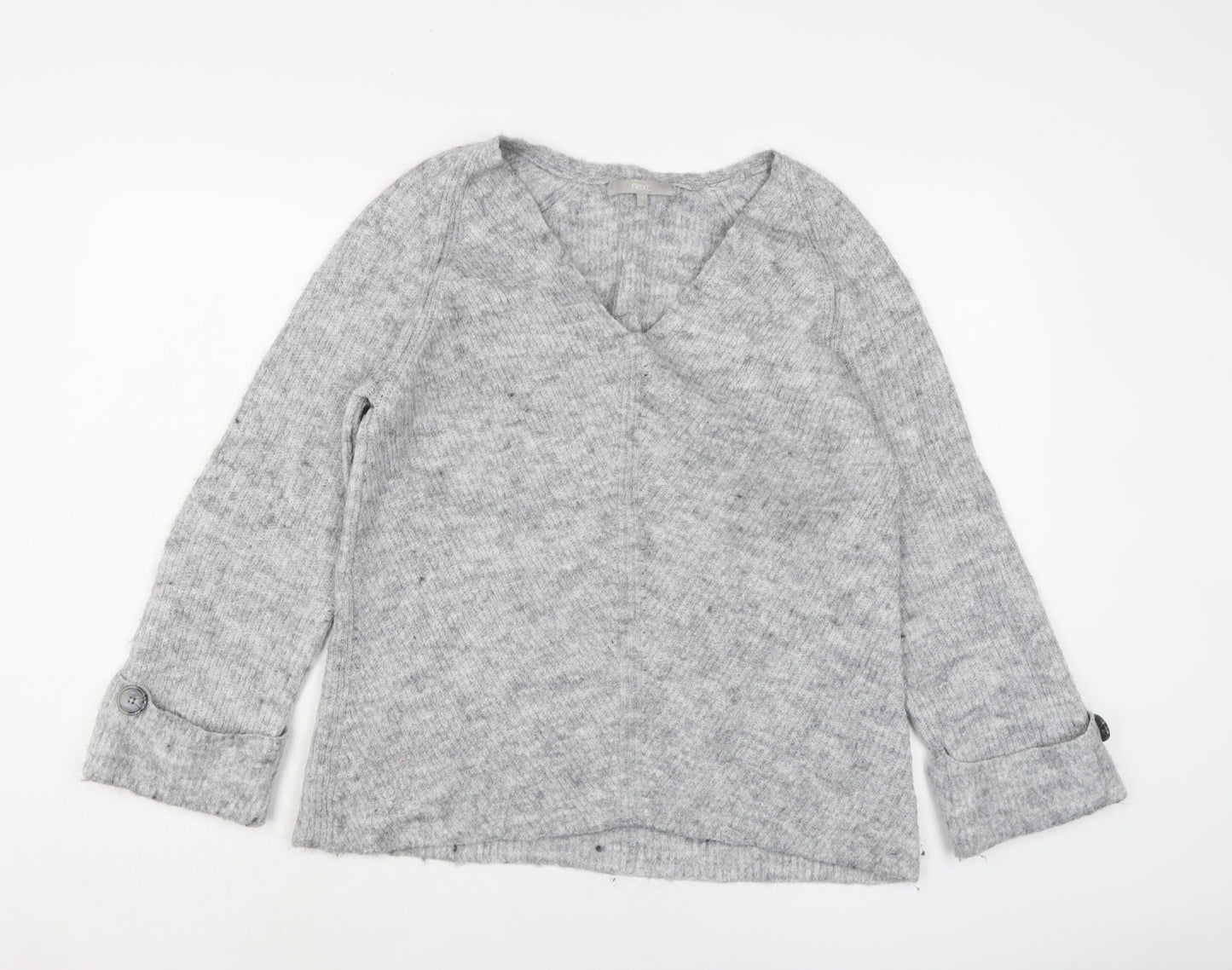 NEXT Womens Grey V-Neck Acrylic Pullover Jumper Size S