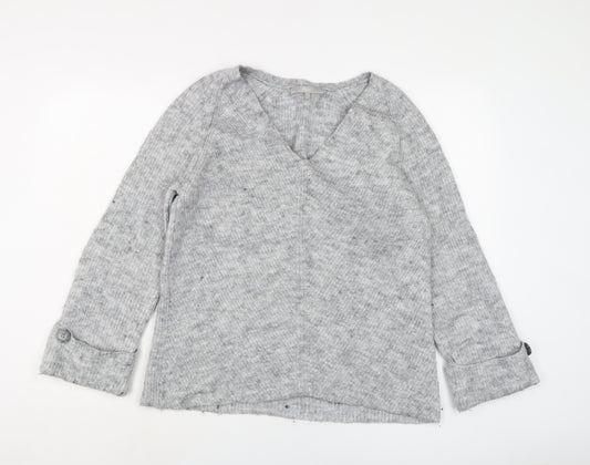 NEXT Womens Grey V-Neck Acrylic Pullover Jumper Size S