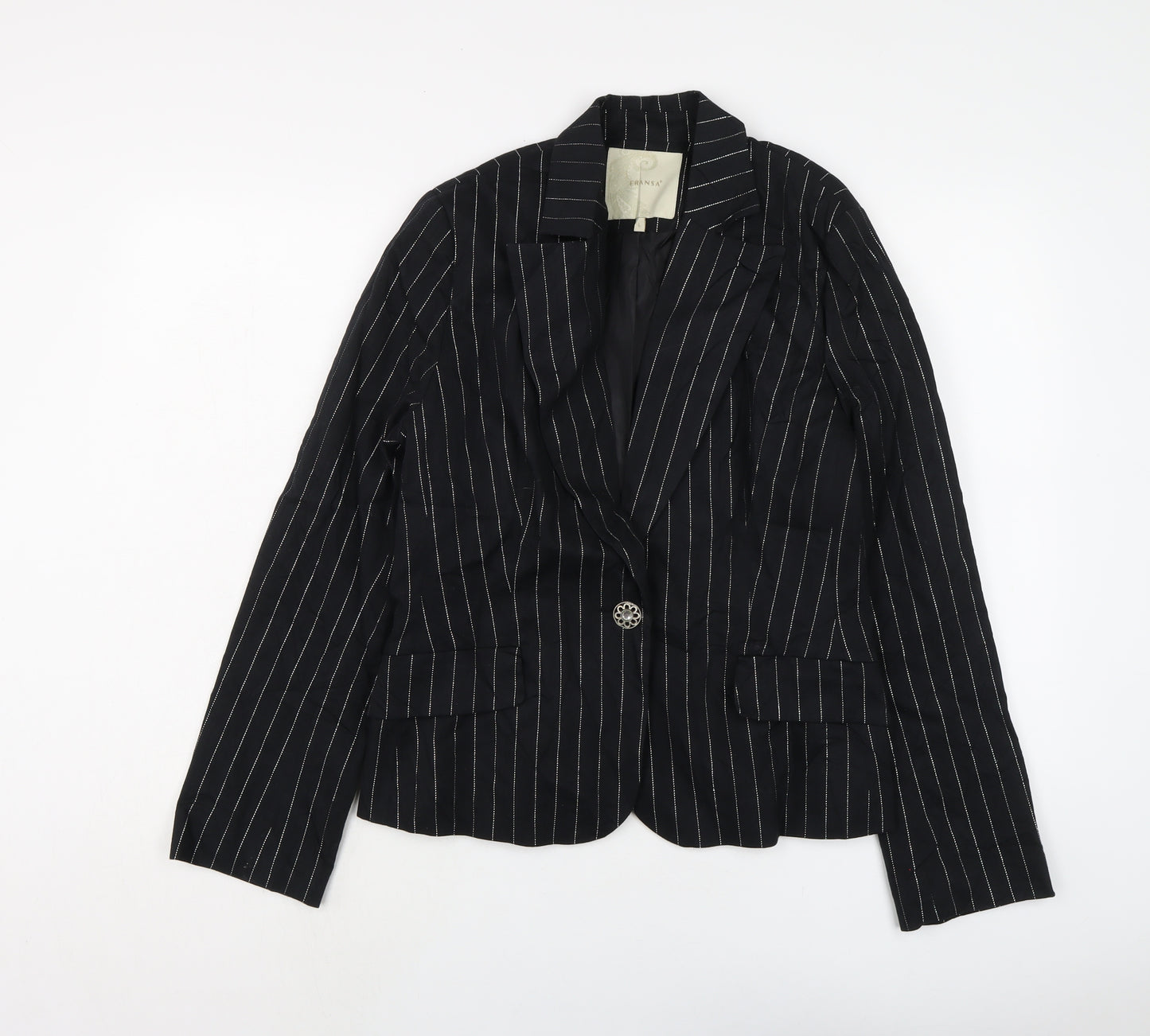 Fransa Womens Black Striped Cotton Jacket Suit Jacket Size L