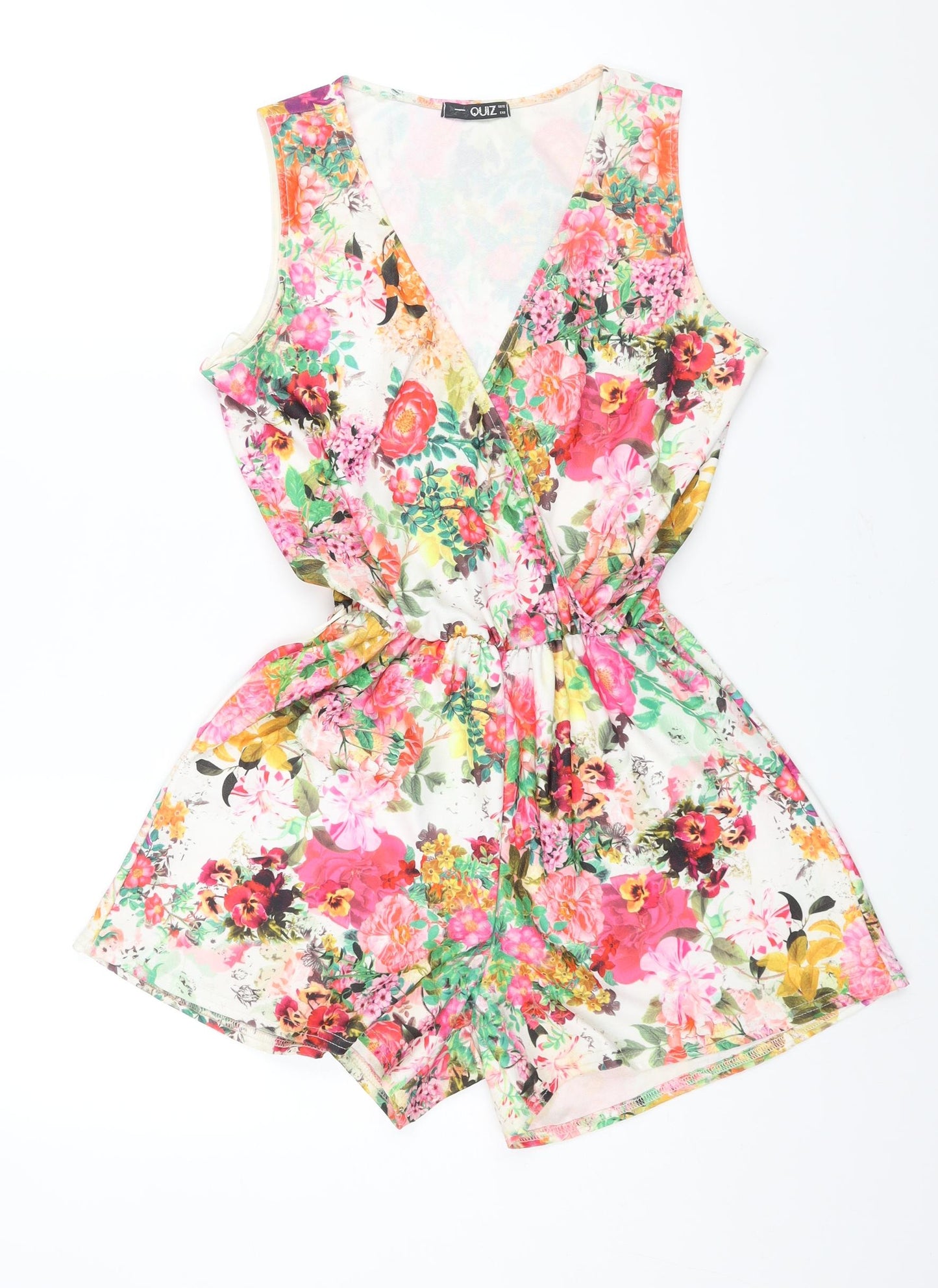 Quiz Womens Multicoloured Floral Polyester Playsuit One-Piece Size 12 L3 in Pullover