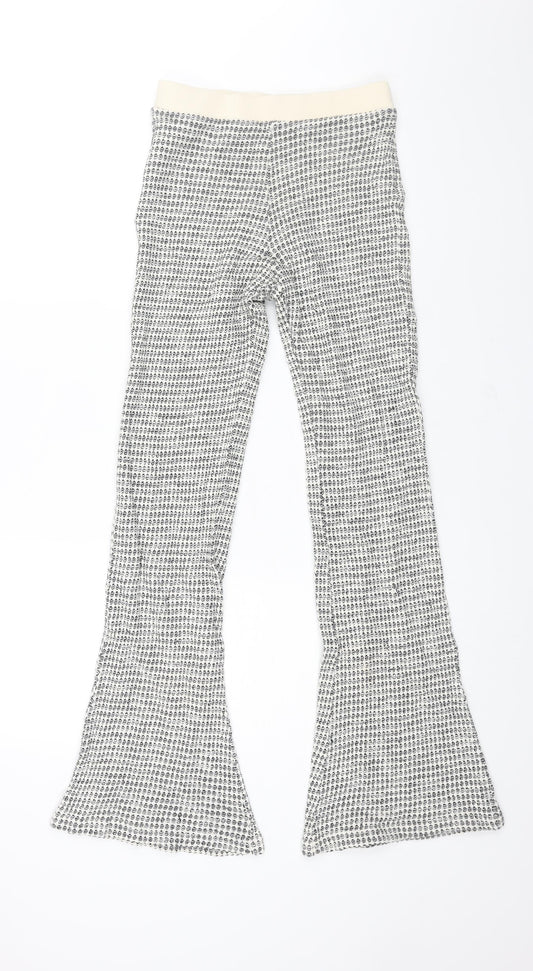 Zara Womens White Geometric Cotton Trousers Size M L34 in Regular