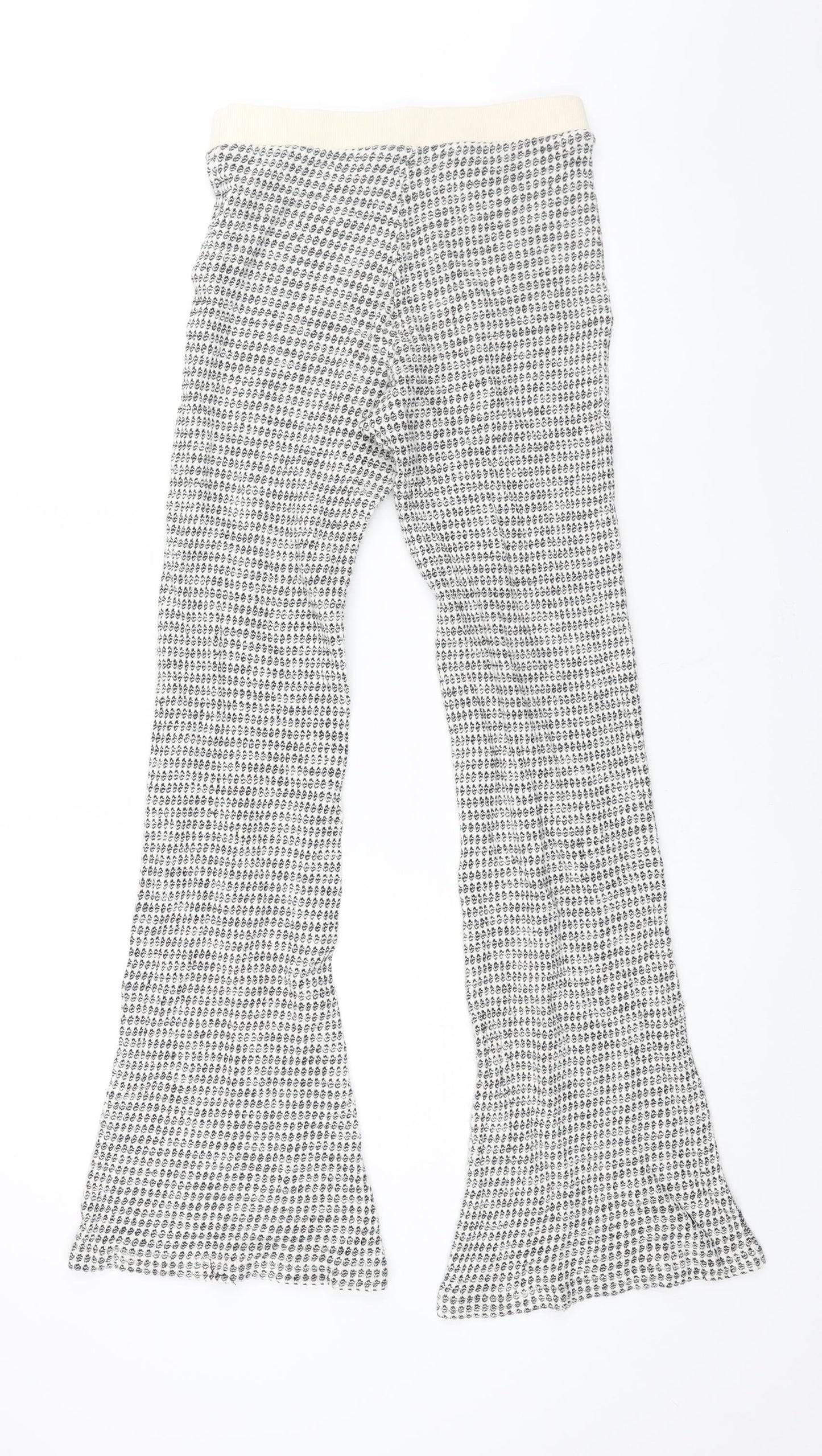 Zara Womens White Geometric Cotton Trousers Size M L34 in Regular