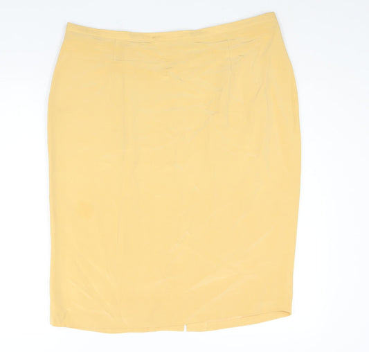 Alexon Womens Yellow Silk Straight & Pencil Skirt Size 20 Zip