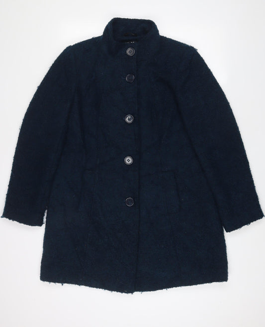 Debenhams Womens Blue Overcoat Coat Size 12 Button - Pockets