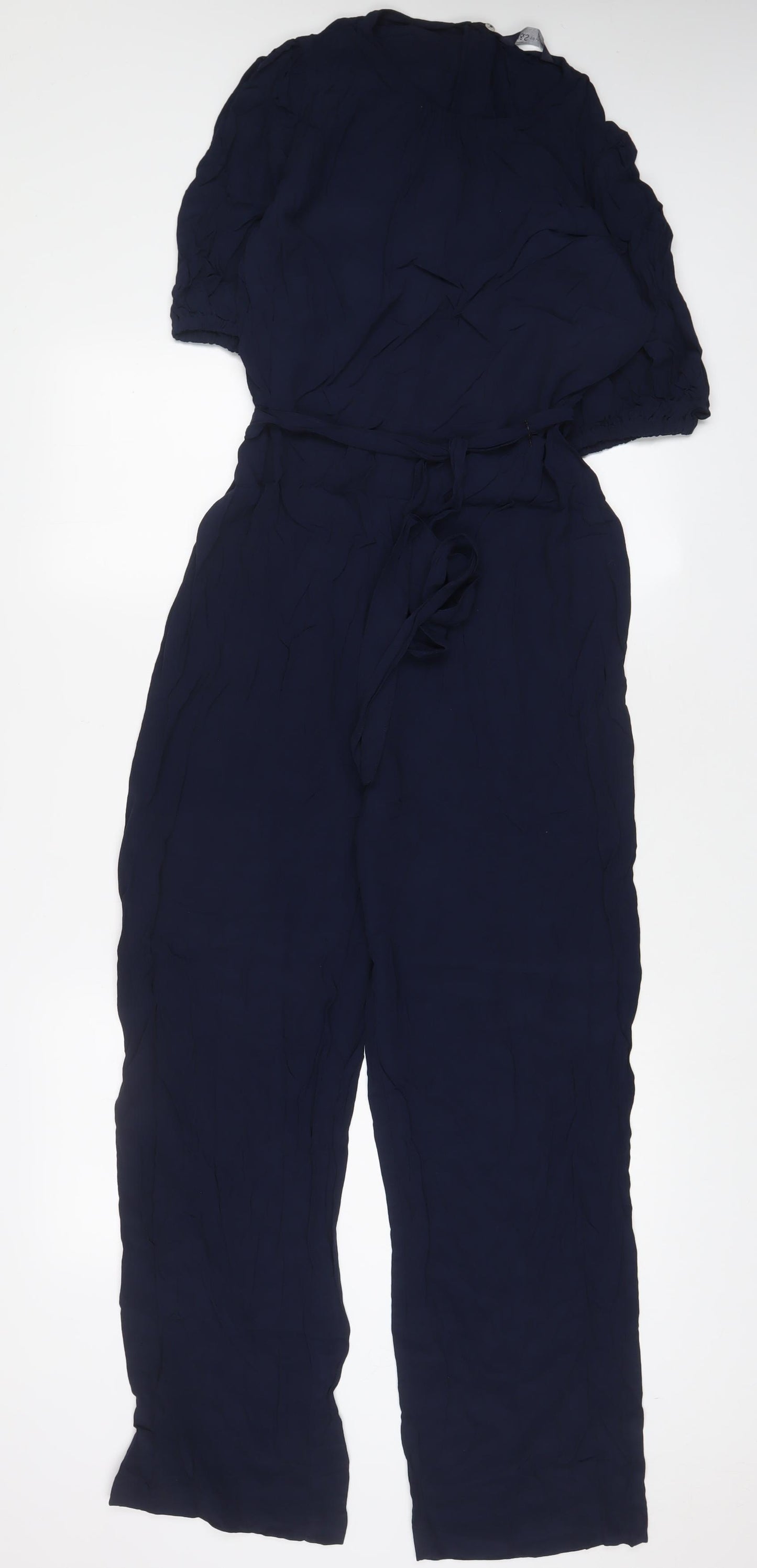 Marks and Spencer Womens Blue Viscose Jumpsuit One-Piece Size 12 L29 in Zip - Belted