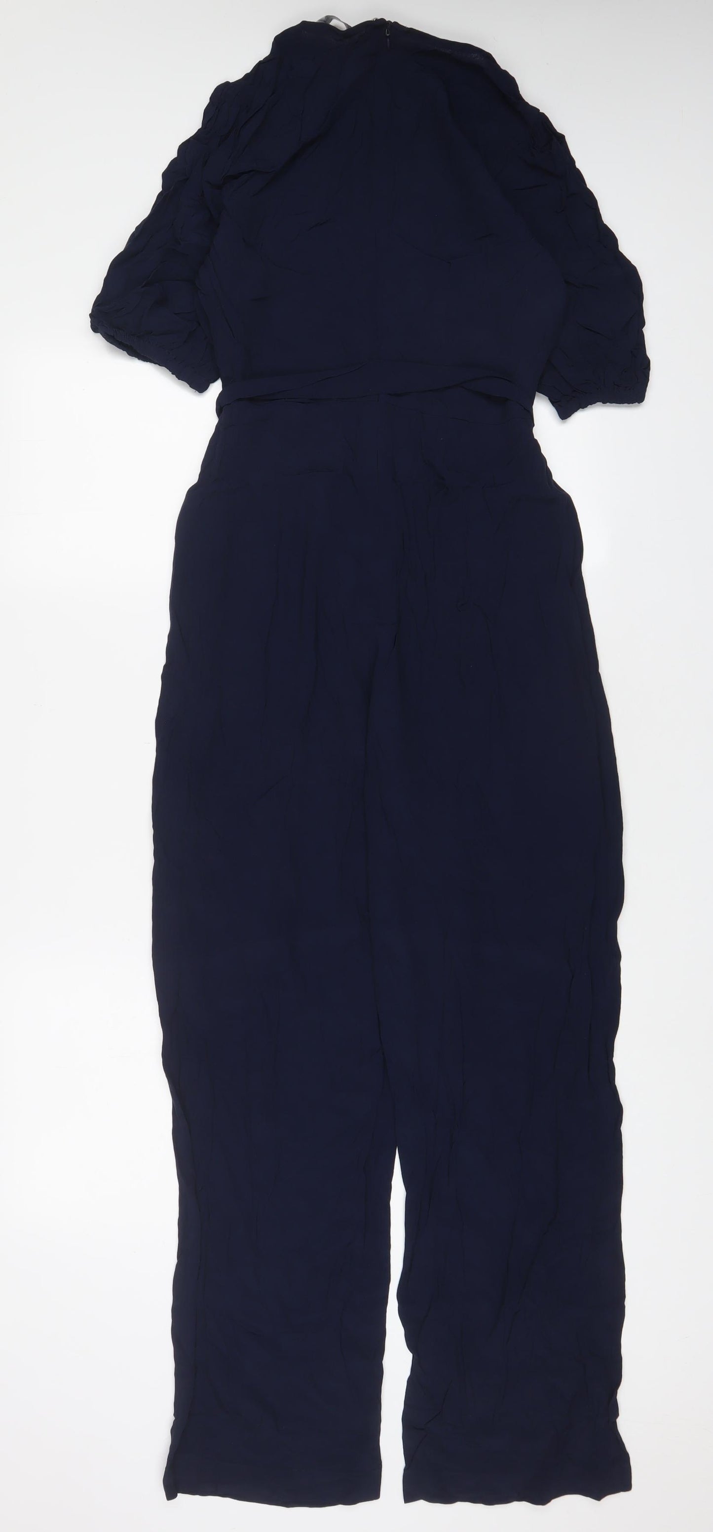 Marks and Spencer Womens Blue Viscose Jumpsuit One-Piece Size 12 L29 in Zip - Belted