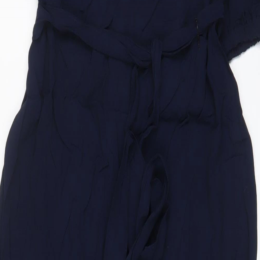 Marks and Spencer Womens Blue Viscose Jumpsuit One-Piece Size 12 L29 in Zip - Belted