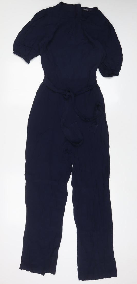 Marks and Spencer Womens Blue Viscose Jumpsuit One-Piece Size 8 Zip - Belted