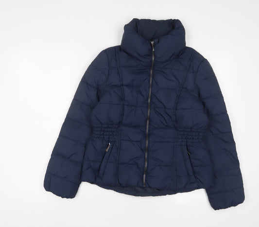 Marks and Spencer Womens Blue Quilted Coat Size 10 Zip - Zip Pockets