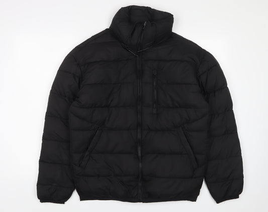 Zara Mens Black Puffer Jacket Jacket Size M Zip - Pockets