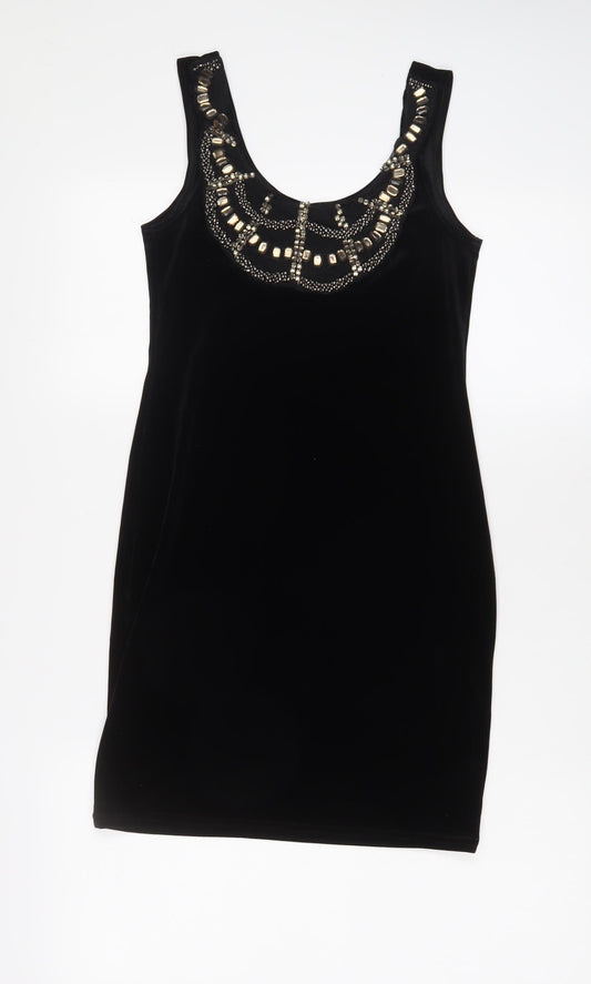 New Look Womens Black Polyester Tank Dress Size 10 Scoop Neck Pullover - Beaded