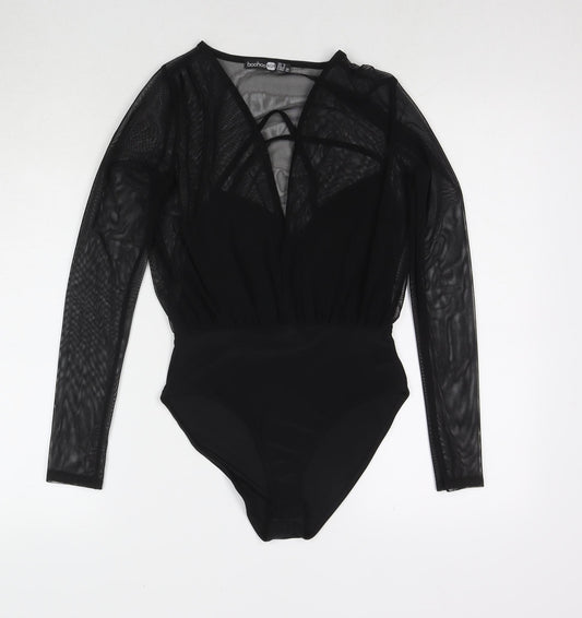 Boohoo Womens Black Polyester Bodysuit One-Piece Size 8 Snap