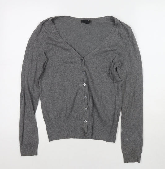 H&M Womens Grey V-Neck Cotton Cardigan Jumper Size S