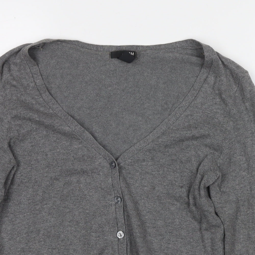 H&M Womens Grey V-Neck Cotton Cardigan Jumper Size S