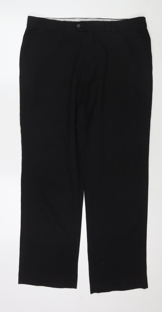 Marks and Spencer Mens Black Polyester Trousers Size 36 in L30 in Regular Zip