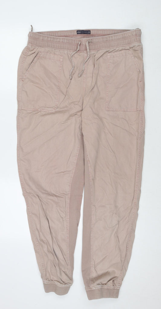 Marks and Spencer Womens Beige Lyocell Trousers Size 18 L28 in Regular Zip