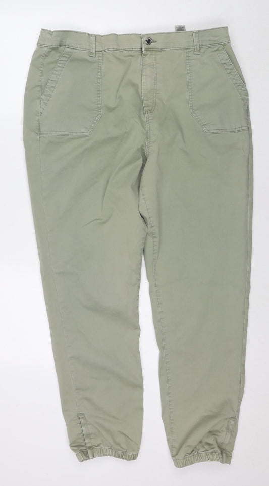 Marks and Spencer Womens Green Cotton Trousers Size 18 L30 in Regular Zip