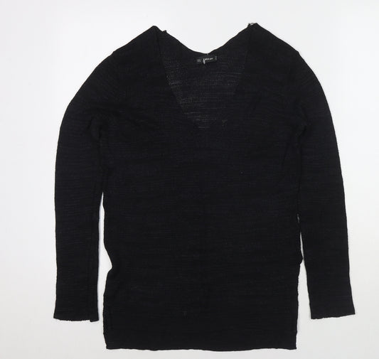 Zara Knit Womens Black V-Neck Polyester Pullover Jumper Size S