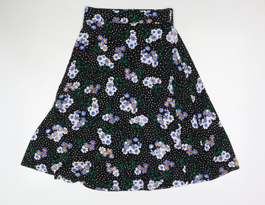 Marks and Spencer Womens Black Polka Dot Viscose Swing Skirt Size 8 - Flowers