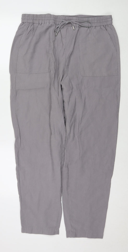 Marks and Spencer Womens Grey Lyocell Trousers Size 18 L27 in Regular Drawstring