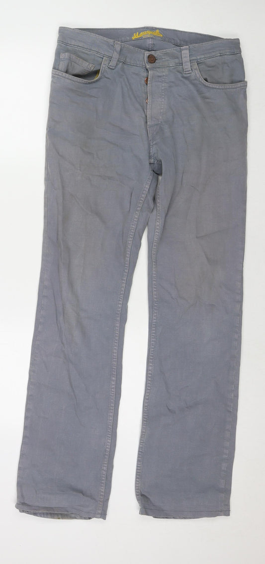 Mavericks Mens Grey Cotton Straight Jeans Size 32 in L34 in Regular Zip