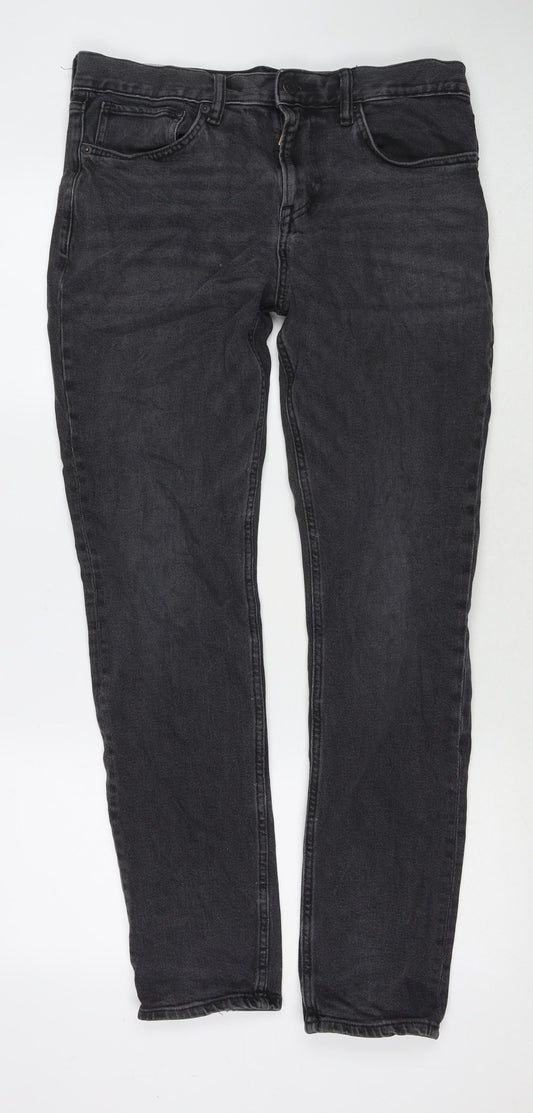 H&M Mens Black Cotton Straight Jeans Size 32 in L32 in Regular Zip