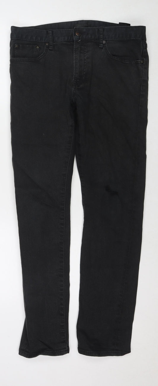 Uniqlo Mens Black Cotton Straight Jeans Size 32 in L32 in Regular Zip