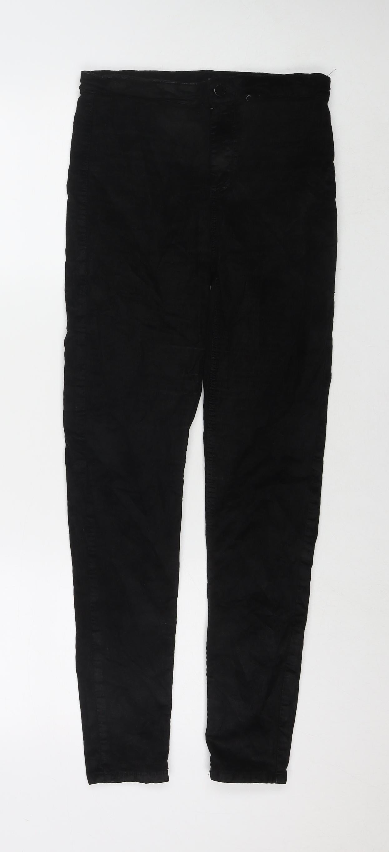 Topshop Womens Black Cotton Trousers Size 28 in L32 in Regular Zip