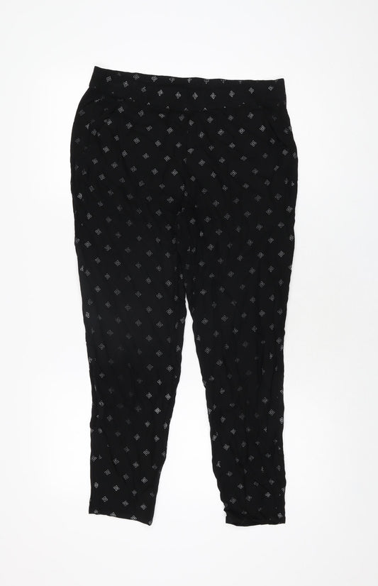 H&M Womens Black Geometric Viscose Trousers Size 12 L25.5 in Regular